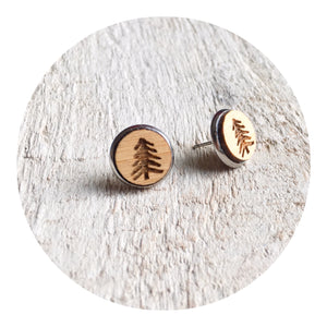 Pine Tree Bezel Stud Earrings