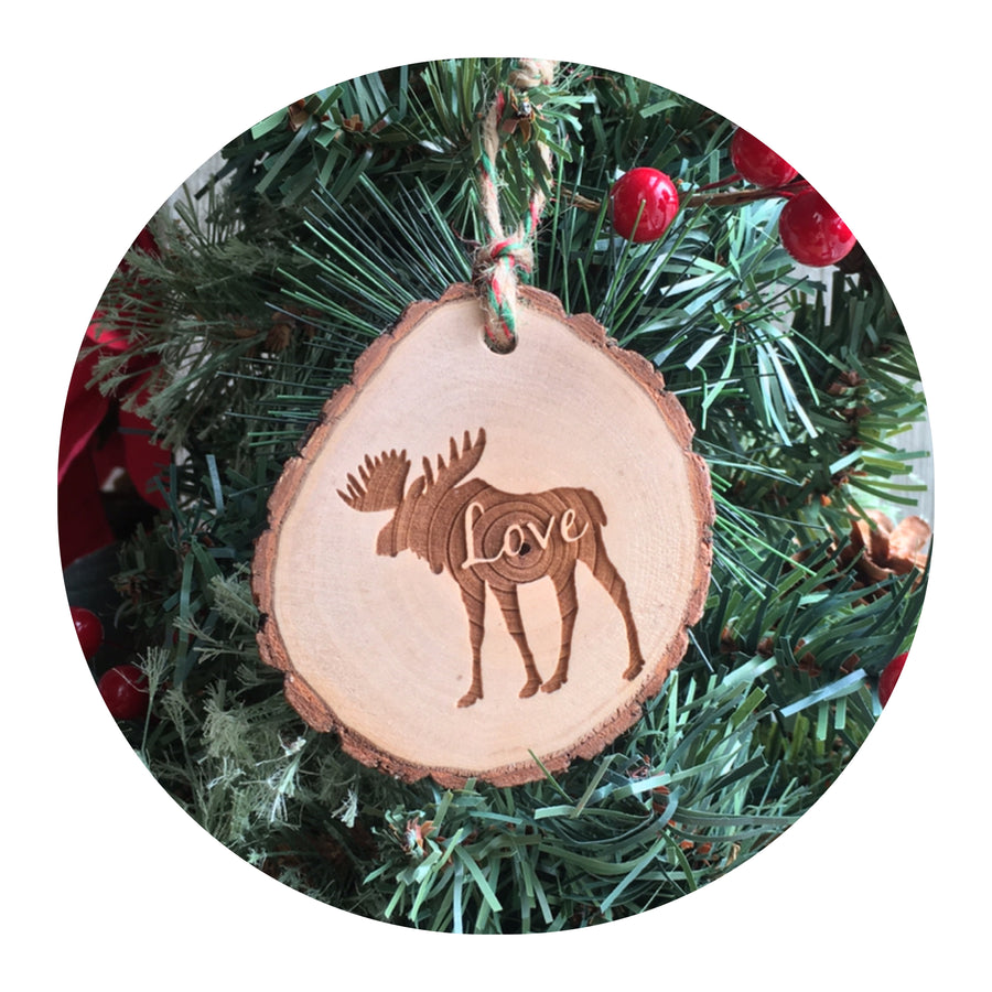 Moose Love Wood Slice Ornament
