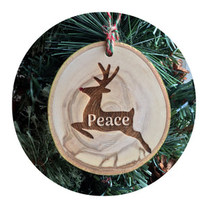 Rudolph Peace Wood Slice Ornament
