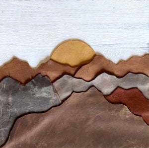Wood & Leather Abstract Mountain Landscape Wall Art - 01