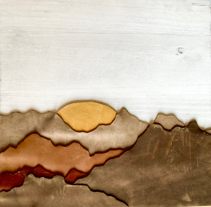 Wood & Leather Abstract Mountain Landscape Wall Art - 02