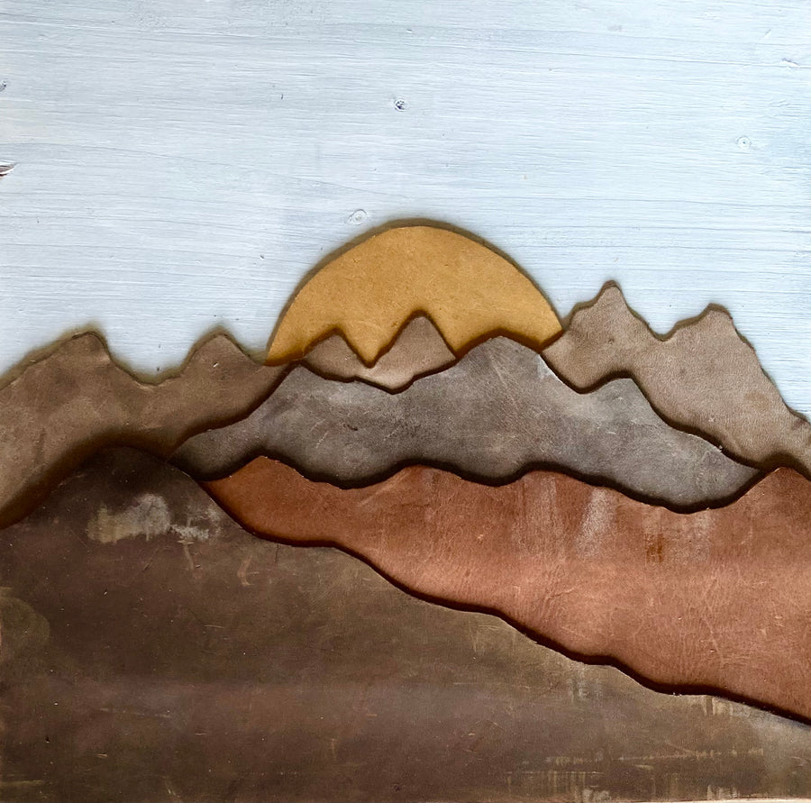 Wood & Leather Abstract Mountain Landscape Wall Art - 03